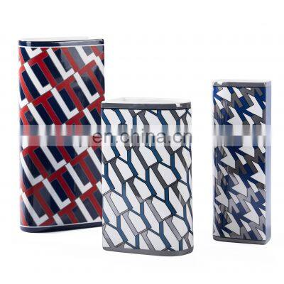 Nordic Blue Red Colorful Decal Ceramic Vase Decorative Cuboid Luxury Home Decoration Craft