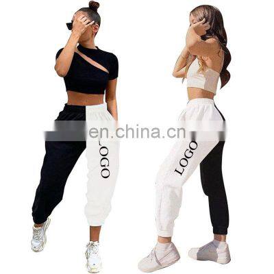 Wholesale custom brand Sweat Pants Women Logo Custom White And Black Long Pants For Ladies Drawstring Autumn Fall Jogger Hiking