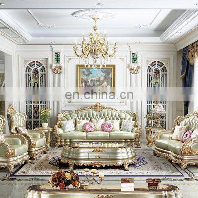 2021 luxury furniture living room sofa set wood carving sofa set designs elegant leather furniture