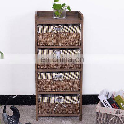 living room furniture set wooden corner cabinet with wickerwork basket