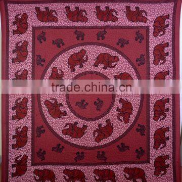 Indian Tapestry Cotton Maroon Mandala Elephants Vintage Wall Hanging Tapestries Throw Bedsheet