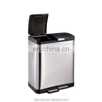36L 45L 60L Stainless Steel Rectangle Shape Foot Pedal 2 Compartment Classify Recycle Bin Dustbin photo-2