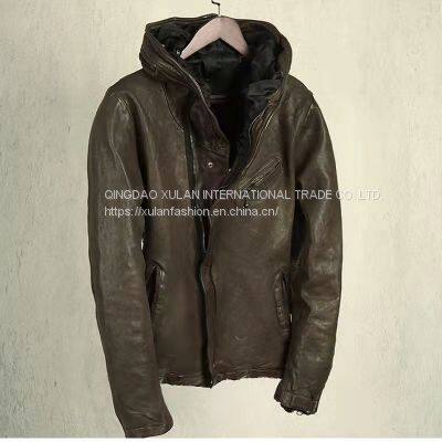 NEW FASHION 2022AW MEN'GENUINE LEATHER WASHED LAMBSKIN LEATHER JACKET photo-5