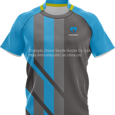 Custom Sublimation Rugby Jersey of Blue and Grey Color