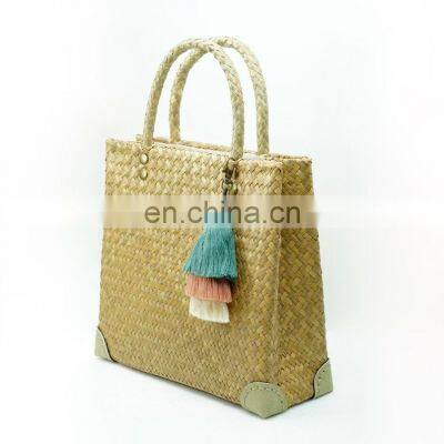 Handmade Seagrass Handbag Interior Zipped With Cotton Lining 100% Nature Straw Woven Tote Bag Wholesale photo-2