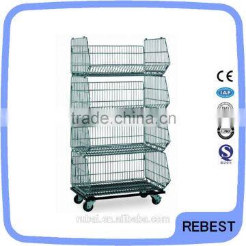 Floding wire storage cage with four wheels