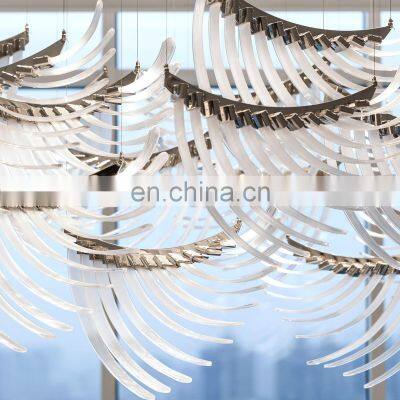 Modern Custom Luxury Glass Hanging Hotel White Feather Decorated Chandeliers