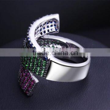 Unique 3 Strips Colorful Cubic Zirconia Siam Emerald Montana Cocktail Party Ring photo-6