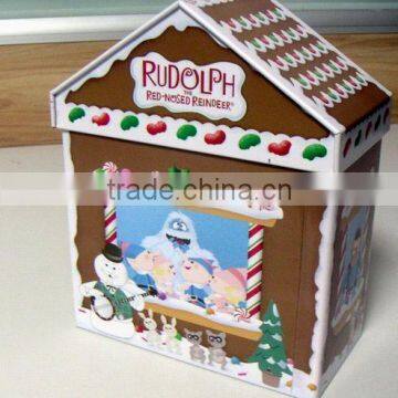 house shape cookie tin box