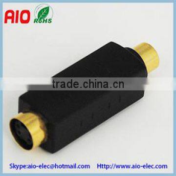 square black gold plated Mini Din 4 pin S Video female jack to RCA female jack vidoe converter adaptor