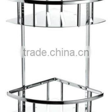 Stainless steel bath corner shelf, stainless steel corner shelf dual tier corner rack with hooks, 721-2