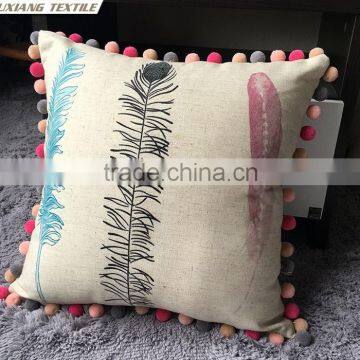 Leaf Printed Pillow With Pomp Around 4 Side photo-3