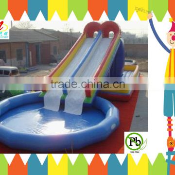 0.6mm non-toxic pvc inflatable water park with big inflatable swimming pool and dual water slides