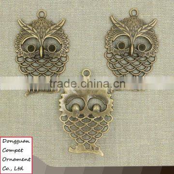 Wholesale zinc alloy green bronze diy hollow out owl pendant