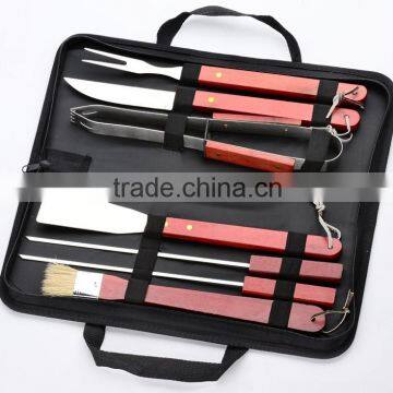 yangjiang factory manufacture stainless steel bbq tools with wood handle