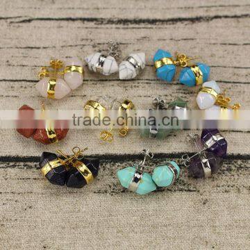 EA3234 Gold Silver Terminated Point Crystal Earrings , Stone Point Studs , Gemstone Earrings