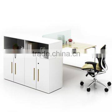 Modern Two Person Office Workstations With Side Storage Cabinet