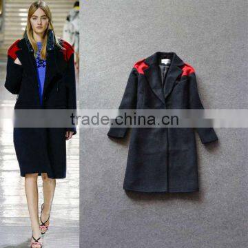 Hot selling 2014 top fashion european designer long sleeve patchwork woolen coats for stylish women H273T