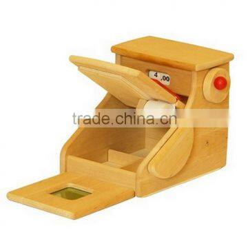 Child Care Center Role Play Handmade Wooden Kids Cash Register Toy photo-3