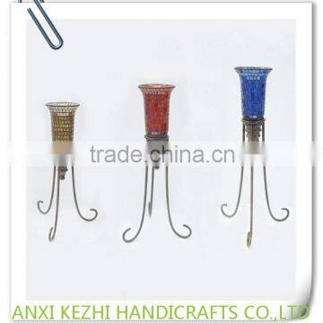 LC-89282 Outdoor Set 3 Colorful Mosaic Candle Holder with Metal Legs