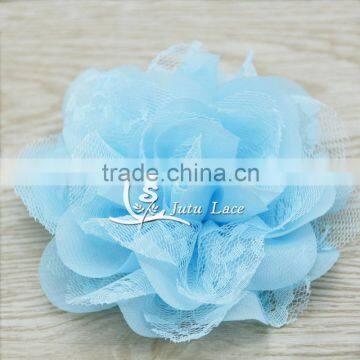 3.75 Inch Chiffon Lace Flower in Pink - Solid Chiffon Flower With Lace- Flower Head for Headbands and DIY Hair Accessories photo-2