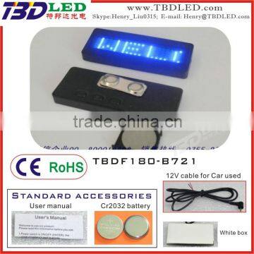 BLUE Rechargeable fashion mini led nameplate / led scrolling message badge display/small led name card screen