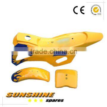 Mini dirt bike plastics / fairings kit. Yellow with Blue Flames