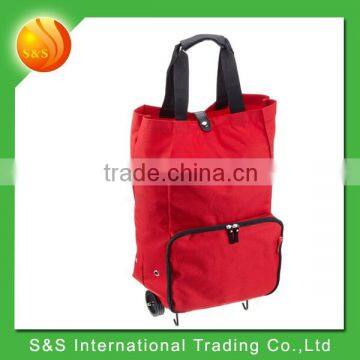 Solid red Foldable wheeled portable large capacity shopping bag