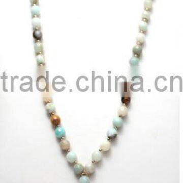 Fashion latest crystal beads chain necklace, natural stone beads necklace, ring pendant necklace