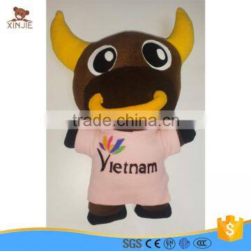 cute brown plush cow toy with embroidery logo t-shirt