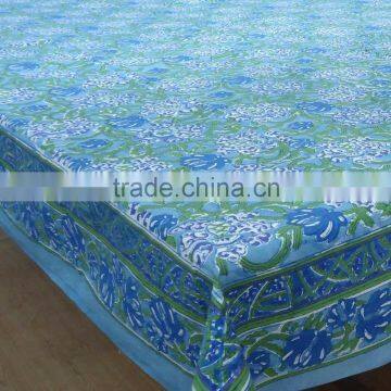 Indian Hand Block Printed Tablecloth Blue Daffodils