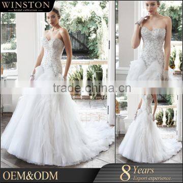 New Luxurious High Quality embroider organza fabric bodice puffy tiered ruffled organza wedding dresse