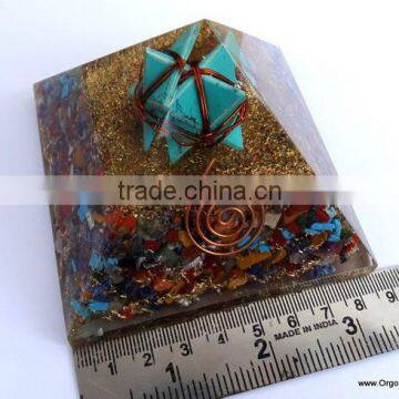 Orgonite Mix Chakra Stone Pyramid With Turquoise Merkaba