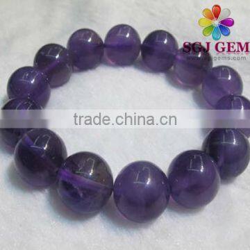 14mm Amethyst Beaded Stretch Bracelets,Men Amethyst Stretch Bracelet