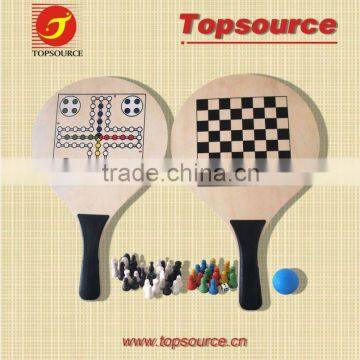 Mini Cheap Colorful Wooden Shaped School Tennis Beach Racket Set with Ball for promotion