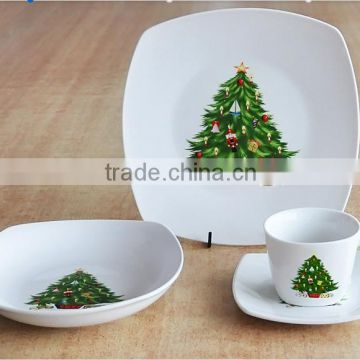 20PCS Square Shape Ceramic Snowman Dinnerware Set,Porcelain Dinner Set