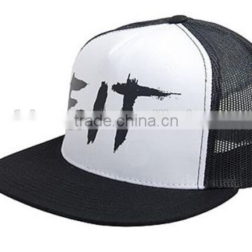 5 Panel Screen Print Custom Design Black White Foam Mesh Trucker Hat Cap