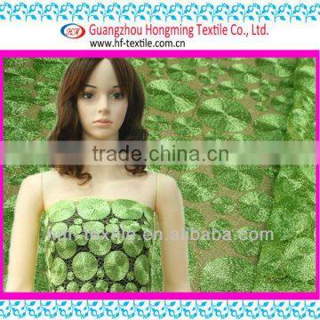 Fluorescent Green Mixed Circle Array Pattern Embroindered FabrC For Lady Strapless dress Metallic Cord Embroidery Textile Craft