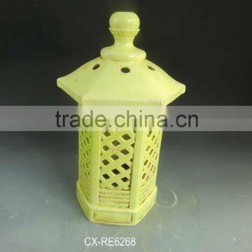 Antique tealight LED light candle holder garden lantern green ceramic hanging lamp