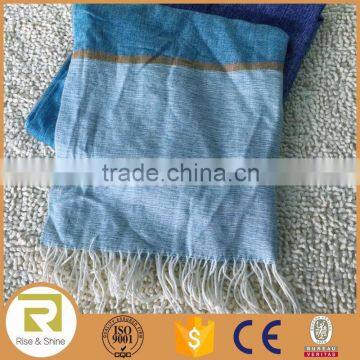 Wholesale 100% Acrylic yarn dyed fading blue fringed throw blanket