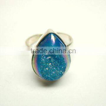 Coated Golden Drean Blue Druzy Pear Sterling Silver Jewelry, 925 Solid Sterling Silver Gemstone Ring, Designer Druzy Jewelry photo-2