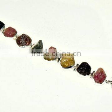 Rough Mulri Tourmaline Gemstones 925 Sterling Silver Bracelet Jewelry photo-2