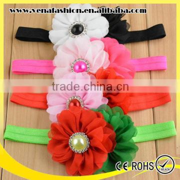 cheap two chiffon flowers mix faux pearl trendy girl headbands