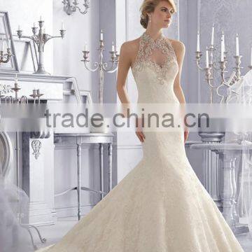 (MY2675) MARRY YOU Alibaba High Neck Sleeveless Heavy Beading Lace Mermaid Wedding Dresses