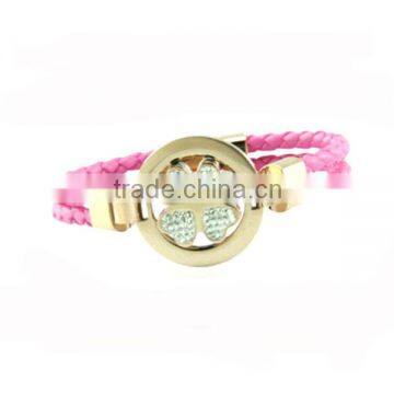 Italian color custom leather bracelet with IPG stainless steel charms and magnetic lock LB2083-2