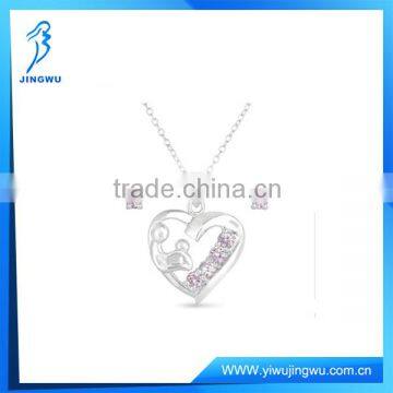 Fashion CZ Sterling Silver Stud Earring and Heart Pendant