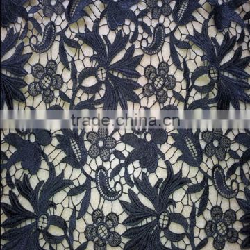 leaf floral polyester black white embroidery lace fabric