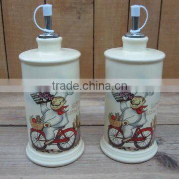 wholesale new chef design ceramic oil and vinegar bottle set