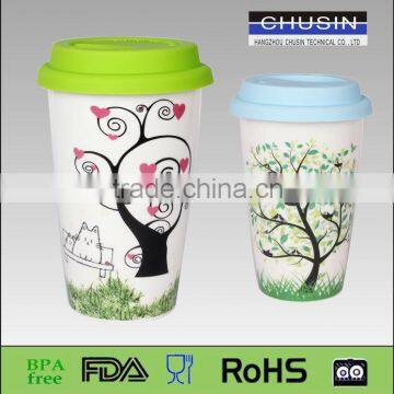 popular Double Wall cappuccino cups with silicone lid