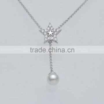 Beautiful star shape pendant necklace with cubic zirconias and pearl